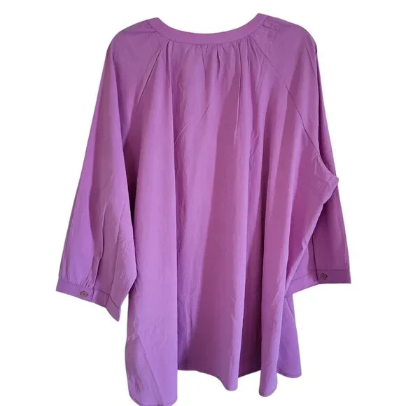 2 for $30 Catherine's Blouse Women's‎ 3X Purple Button Up V Neck Boho NEW - Picture 2 of 8